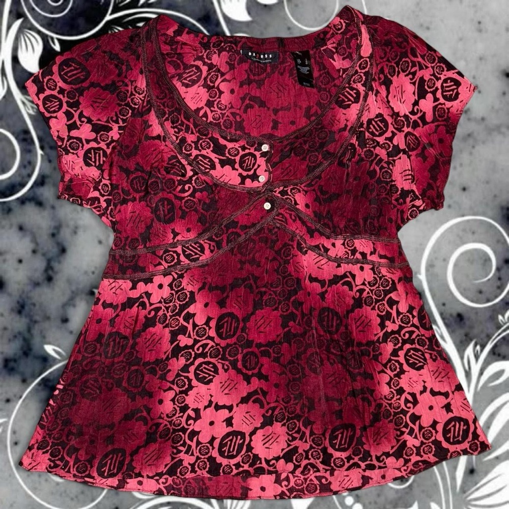 vtg 90s/y2k axcess whimsygoth fairy grunge vampy floral babydoll top, sz lg